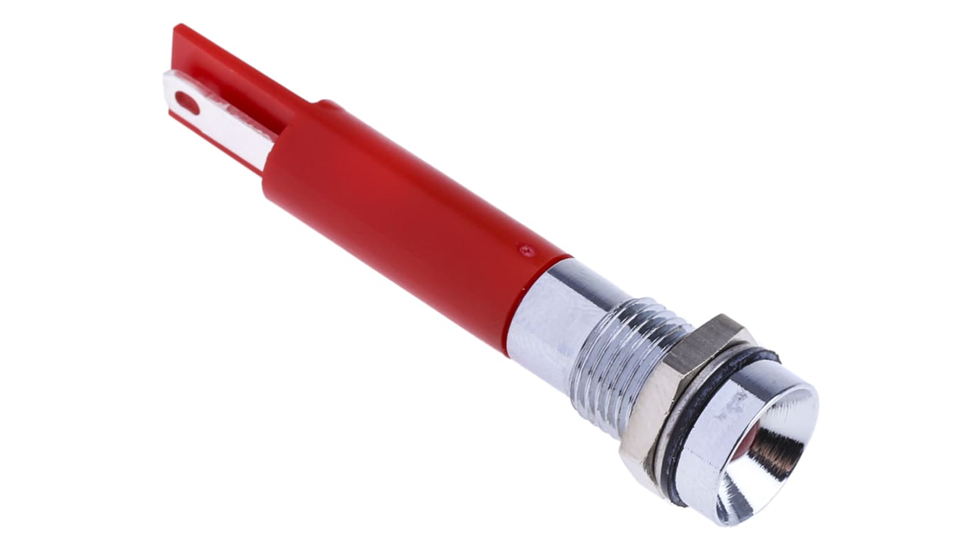 RS PRO Red Panel Mount Indicator, 8mm Mounting Hole Size, Solder Tab Termination, IP67