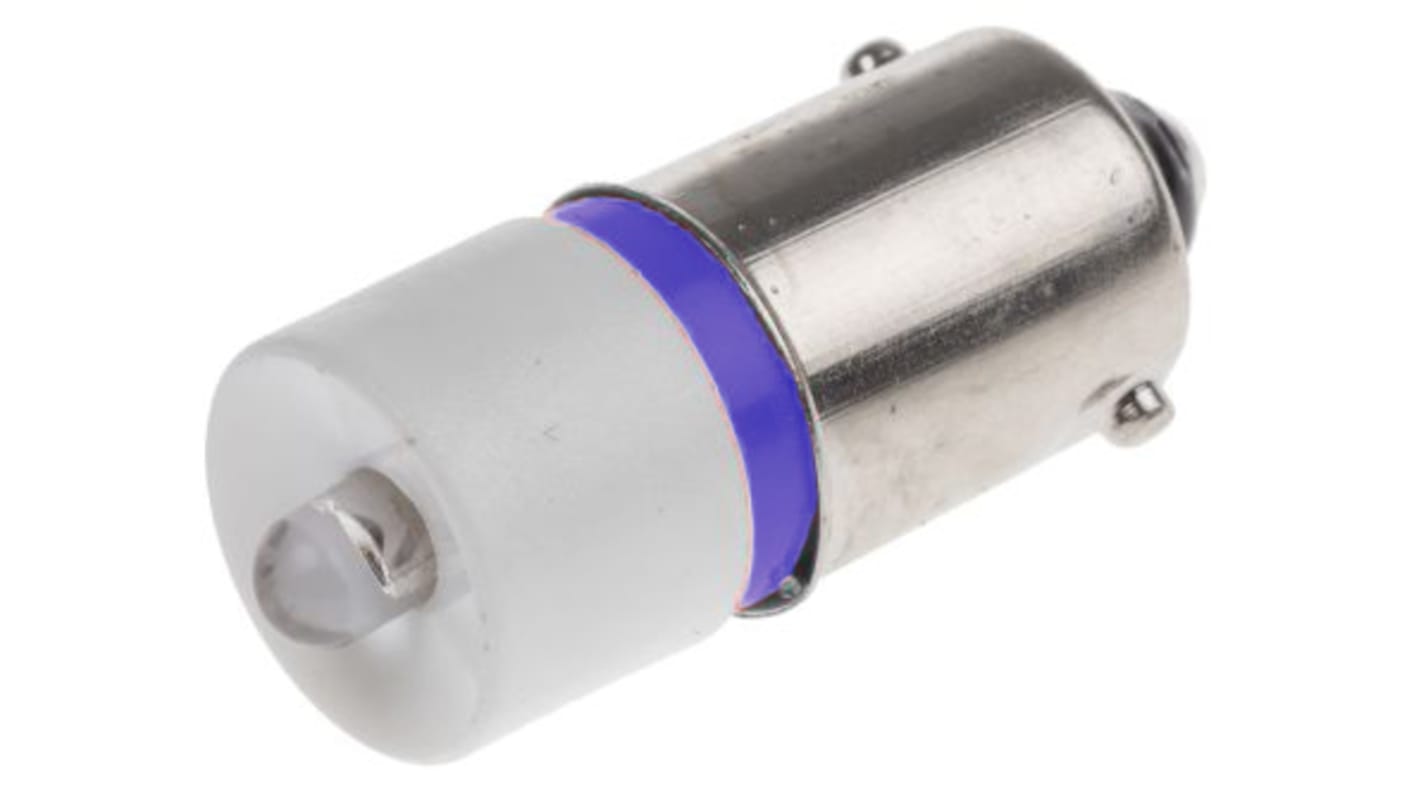 Lampada per indicatori RS PRO, lunga 24mm, Ø 10mm, 24V ca/cc, luce color Blu, 490mcd, Chip singolo da 100000h con base