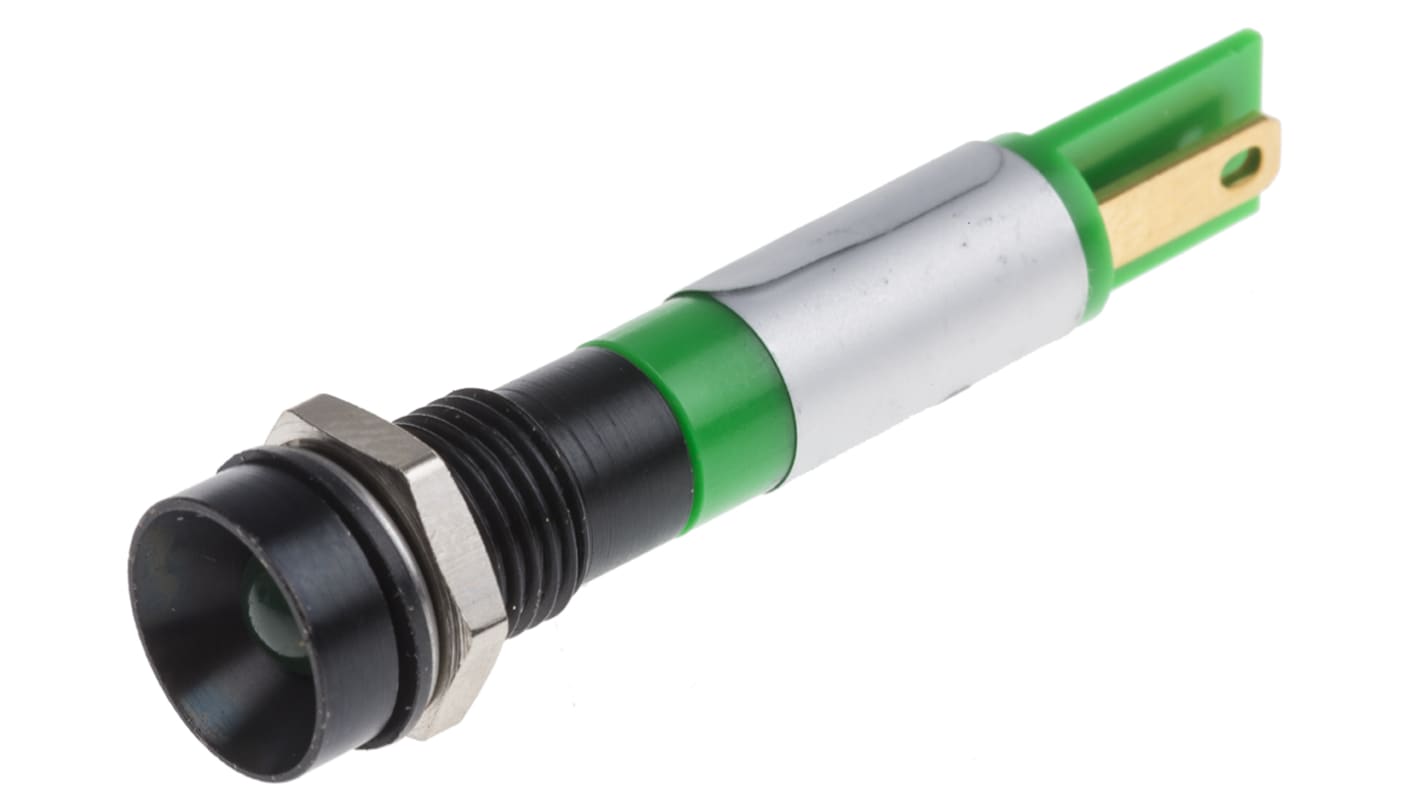 Indicatore da pannello RS PRO Verde  a LED, 12V, IP67, Ad incasso, foro da 8mm