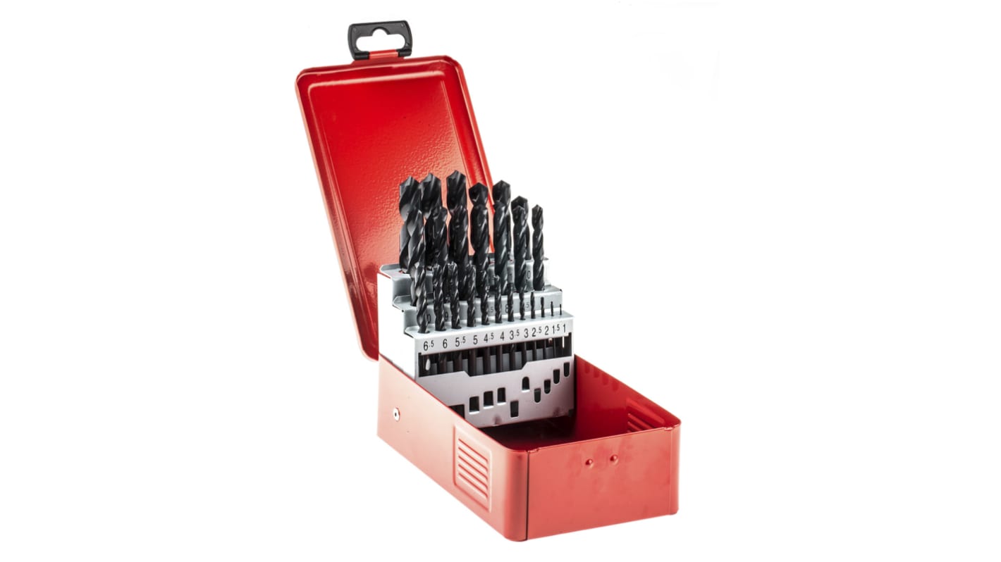 RS PRO 25-Piece Twist Drill Bit Set for Metal, 13mm Max, 1mm Min, HSS Bits