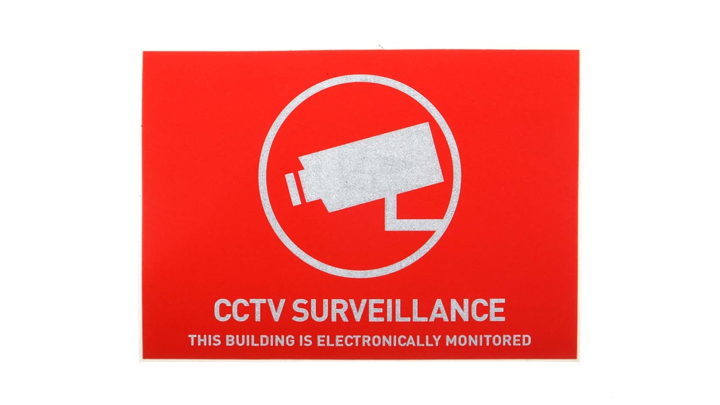 Adesivo di sorveglianza Rosso/Bianco ABUS Security-Center, CCTV Surveillance-Text, Inglese, 52,5 mm Etichetta x 74mm