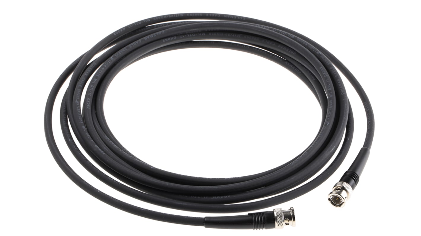 Cable coaxial RG59 Radiall, 75 Ω, con. A: BNC, Macho, con. B: BNC, Macho, long. 5m Negro