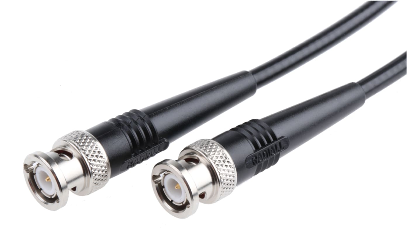 Cable coaxial RG58 Radiall, 50 Ω, con. A: BNC, Macho, con. B: BNC, Macho, long. 1m Negro