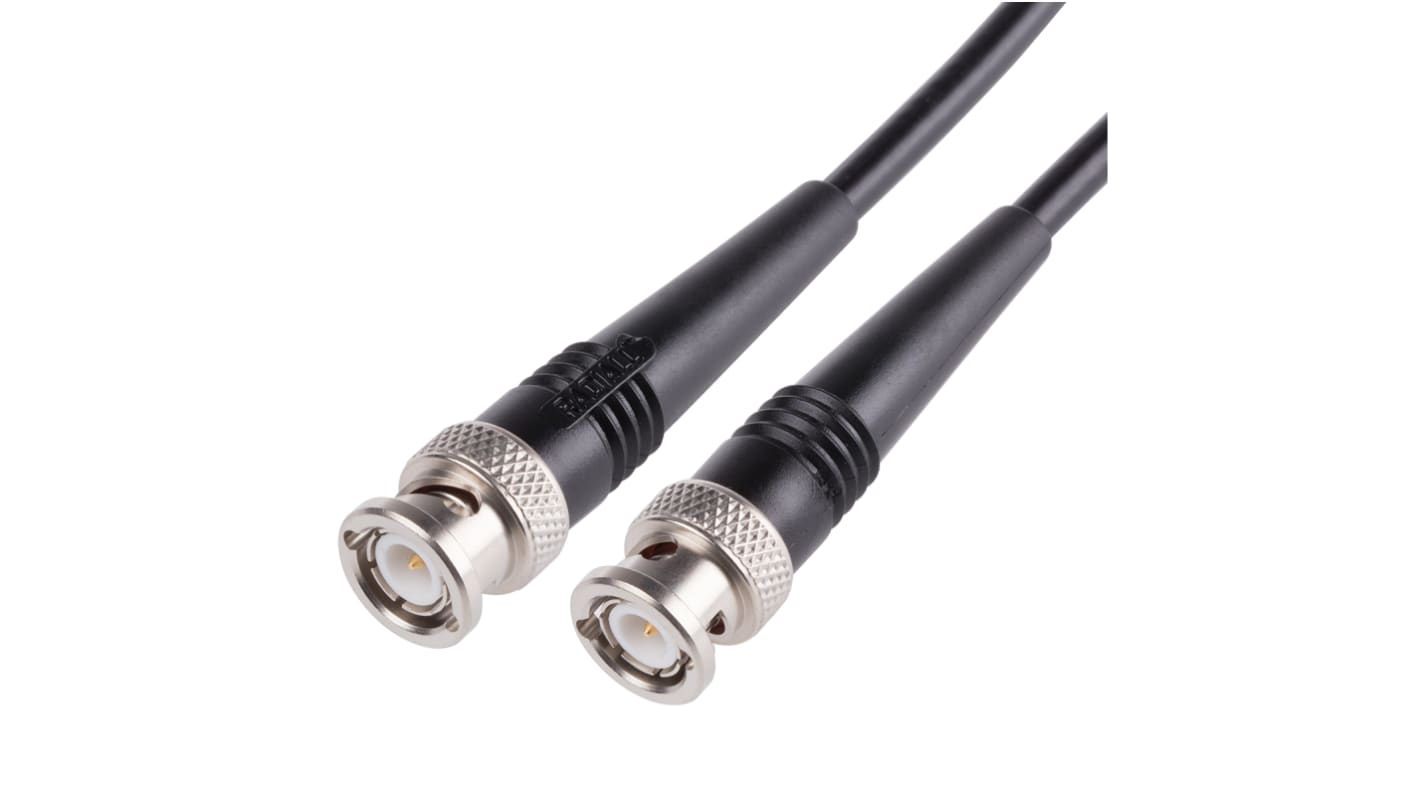 Cable coaxial RG58 Radiall, 50 Ω, con. A: BNC, Macho, con. B: BNC, Macho, long. 500mm Negro