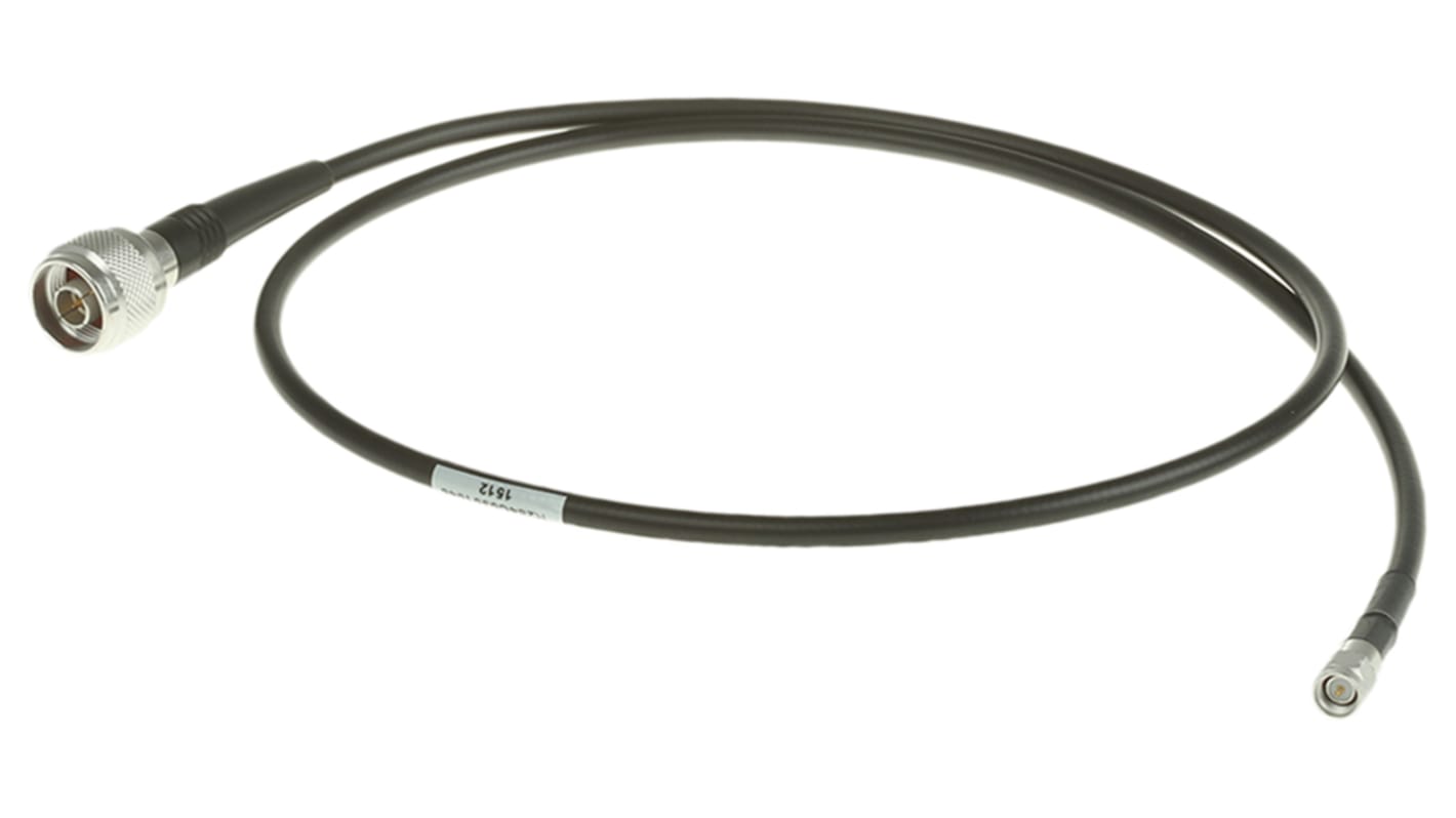 Cable coaxial RG223 Radiall, 50 Ω, con. A: Tipo N, Macho, con. B: SMA, Macho, long. 500mm Negro