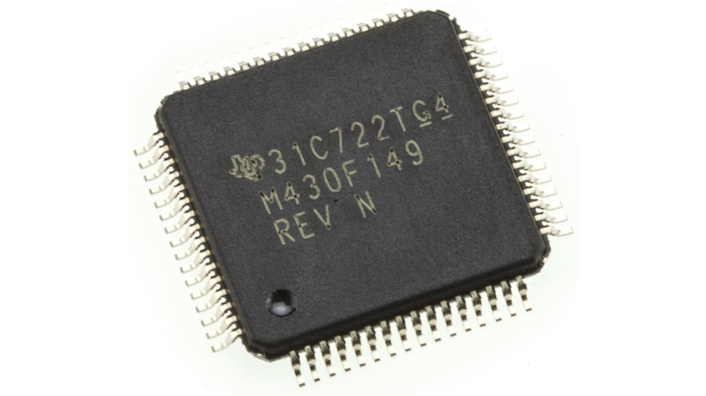 Mikrokontroler Texas Instruments MSP430 TQFP 64-pinowy Montaż powierzchniowy MSP430 60 kB, 256 B 16bit 8MHz RAM:2 kB