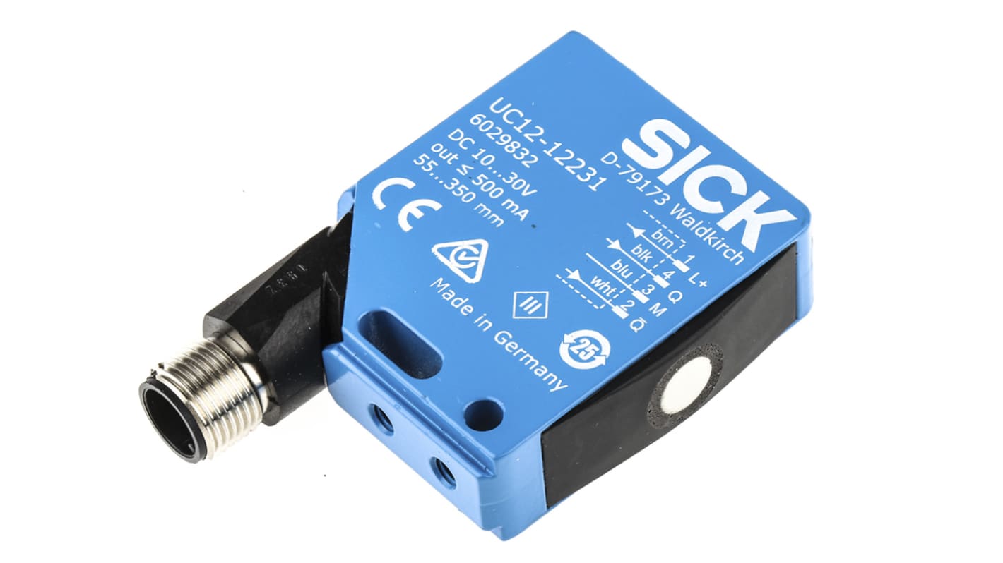 Sick Ultrasonic Block-Style Proximity Sensor, 55 → 250 mm Detection, PNP Output, 10 → 30 V dc, IP67