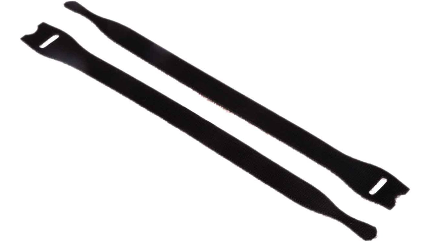 HellermannTyton Cable Tie, Hook and Loop, 200mm x 12.5 mm, Black PA (Loop), PE (Hook), Pk-10