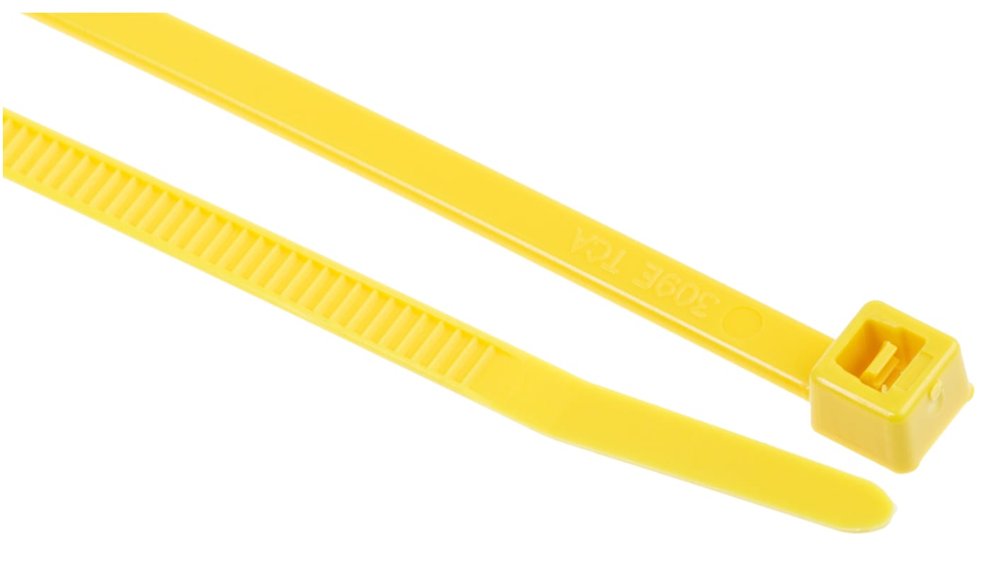 HellermannTyton Cable Tie, 150mm x 3.5 mm, Yellow Polyamide 6.6 (PA66), Pk-100