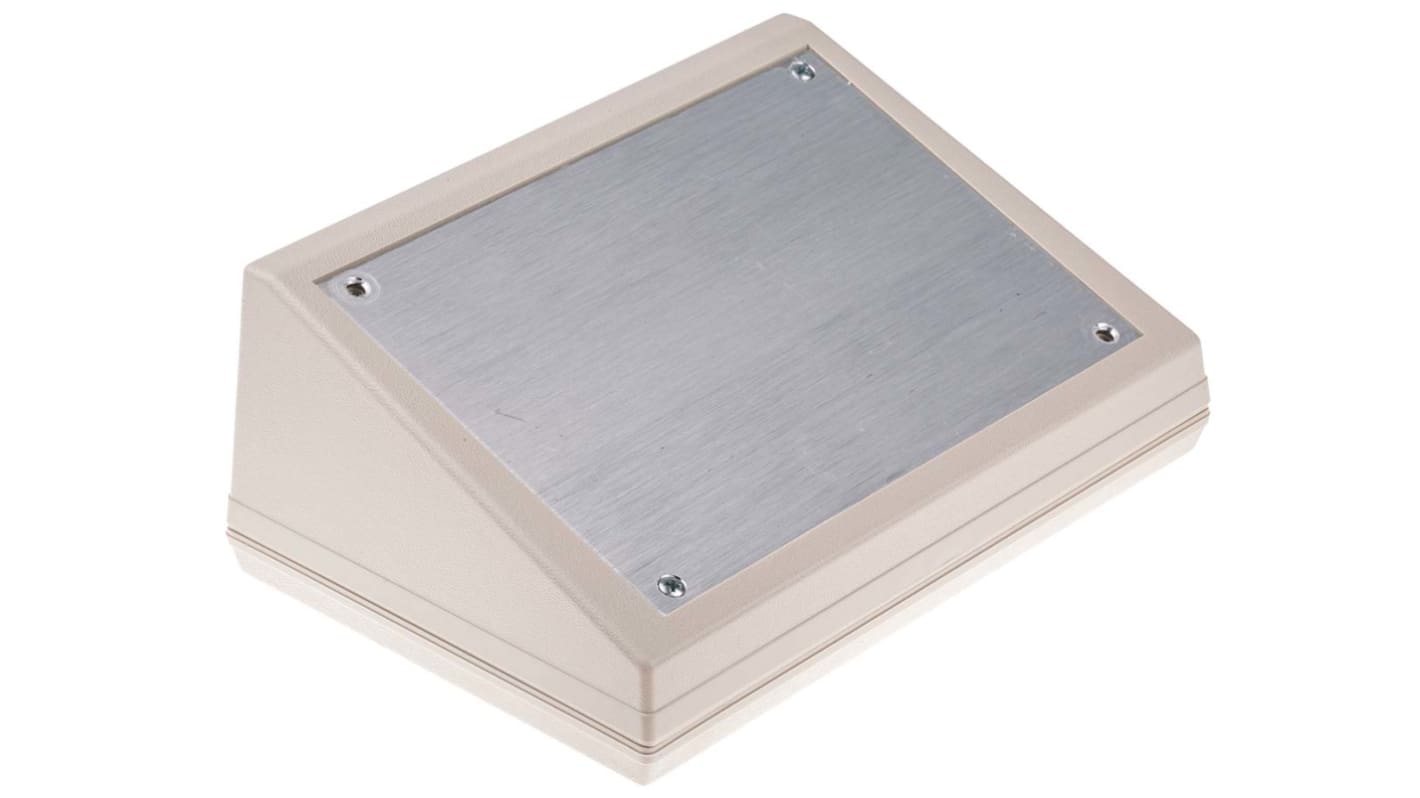 Caja de consola RS PRO, de ABS de color Blanco, con frontal inclinado, 127.37 x 178.14 x 73.56mm