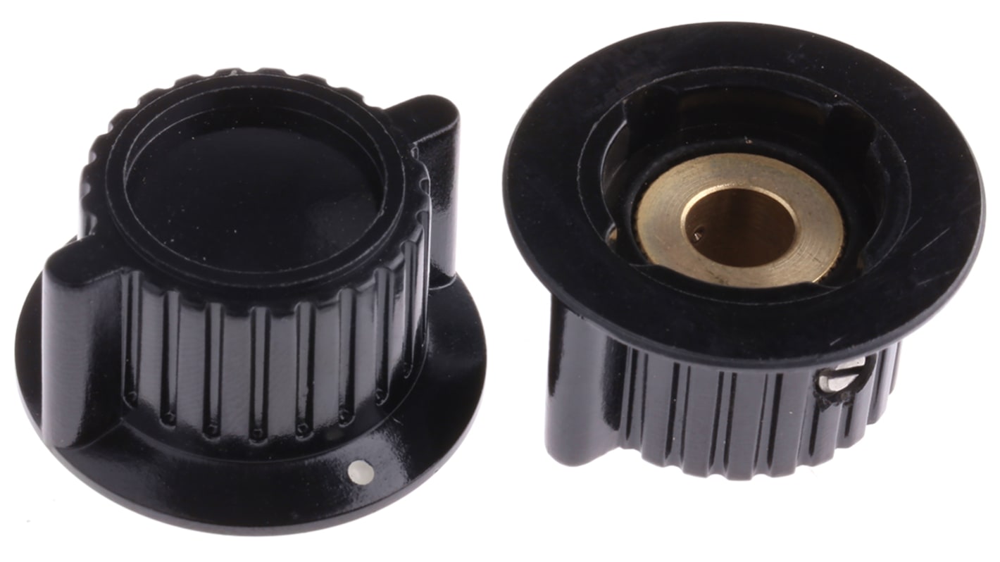 RS PRO 28.4mm Black Potentiometer Knob for 6.35mm Shaft Splined