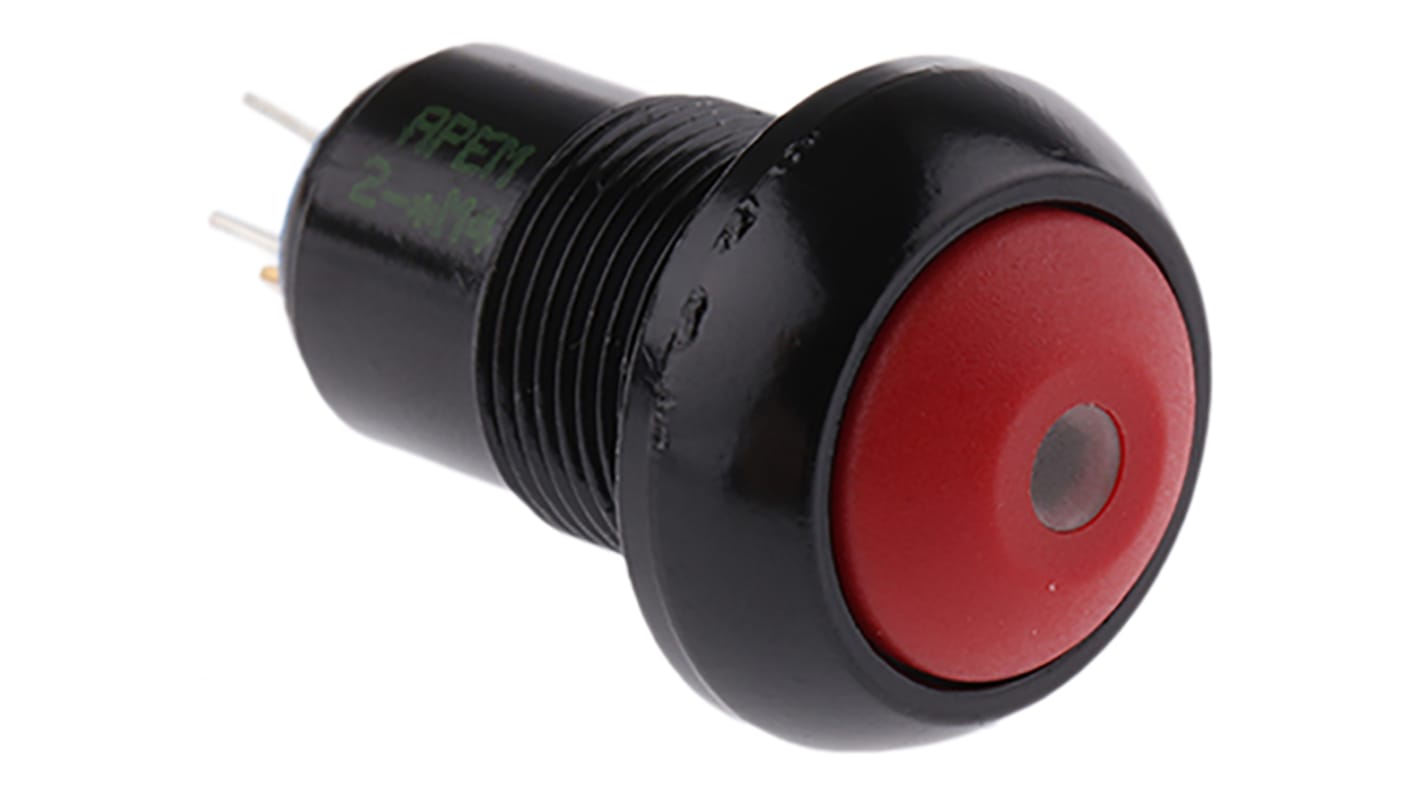 APEM Illuminated Push Button Switch, Latching, Panel Mount, 13.6mm Cutout, Red LED, 28V dc, IP67