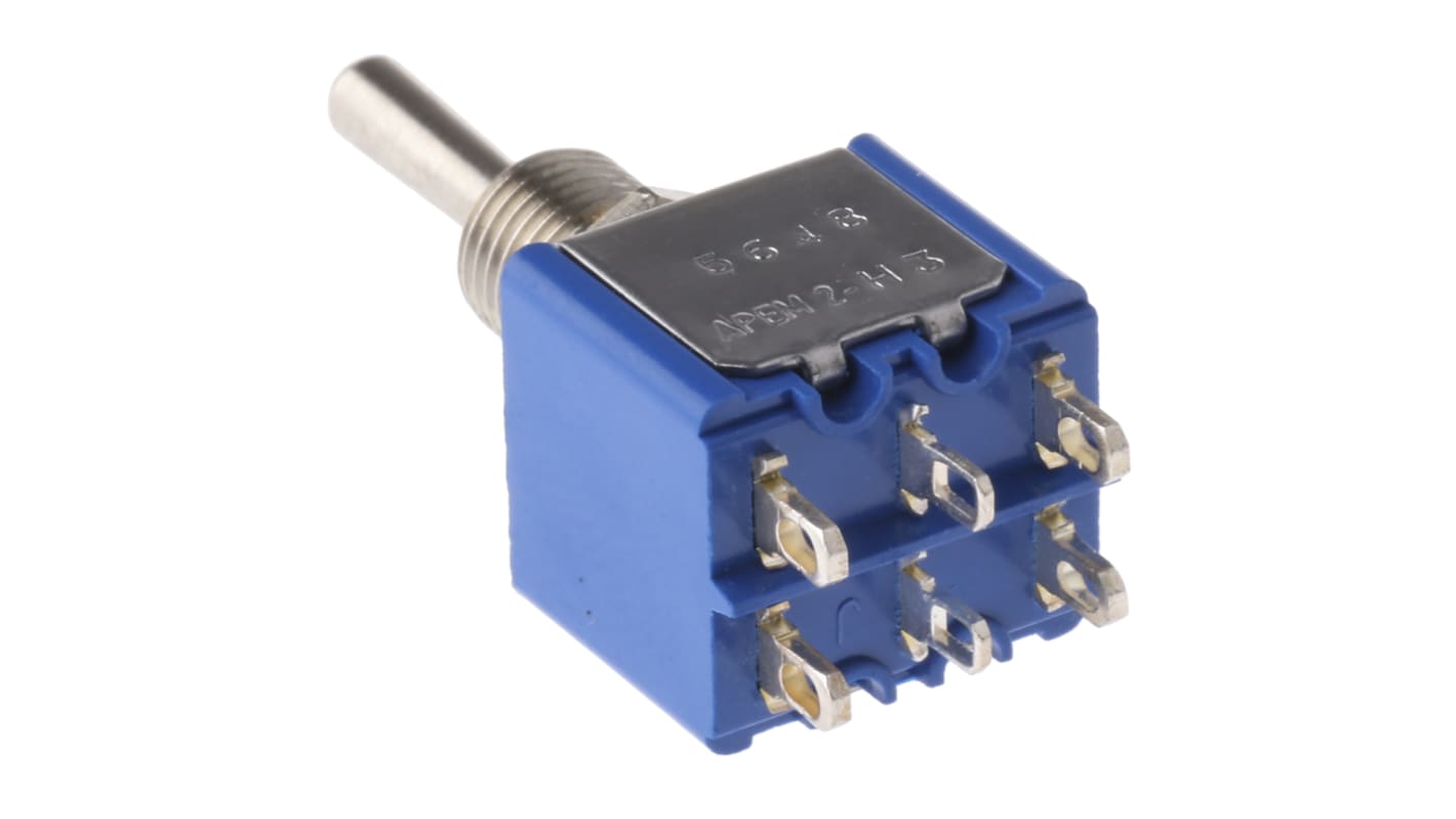 APEM Toggle Switch, Panel Mount, On-Off-(On), DPDT, Solder Terminal