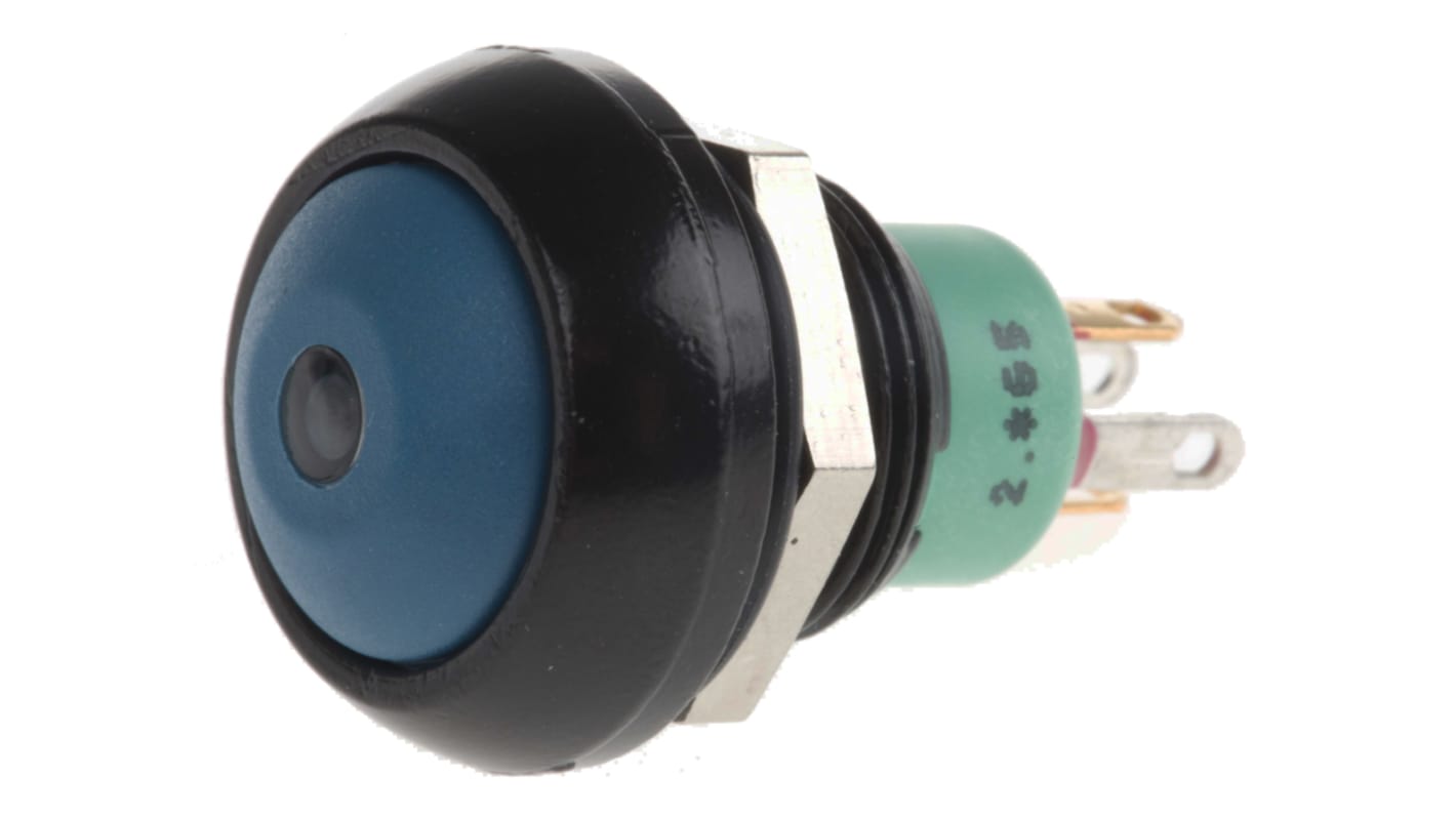 APEM Illuminated Push Button Switch, Momentary, Panel Mount, 13.6mm Cutout, SPST, Green LED, 28V dc, IP67