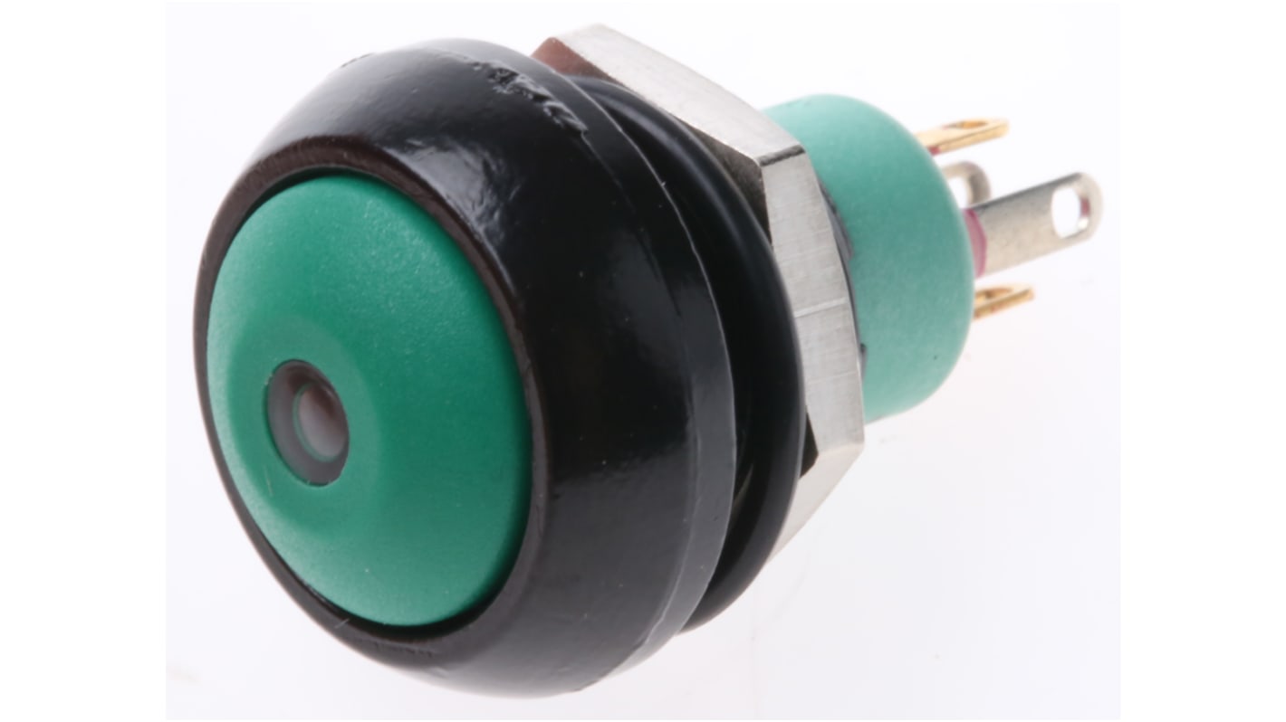 APEM Illuminated Push Button Switch, Momentary, Panel Mount, 13.6mm Cutout, SPST, Green LED, 28V dc, IP67