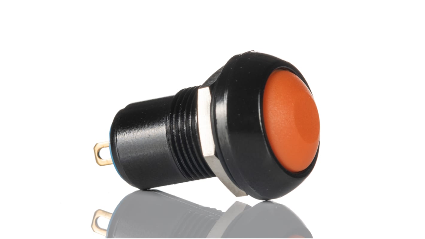 Interruptor de Botón Pulsador APEM, color de botón Orange, SPST, Enclavamiento, 5 A a 28 V dc, 28V dc, Montaje en