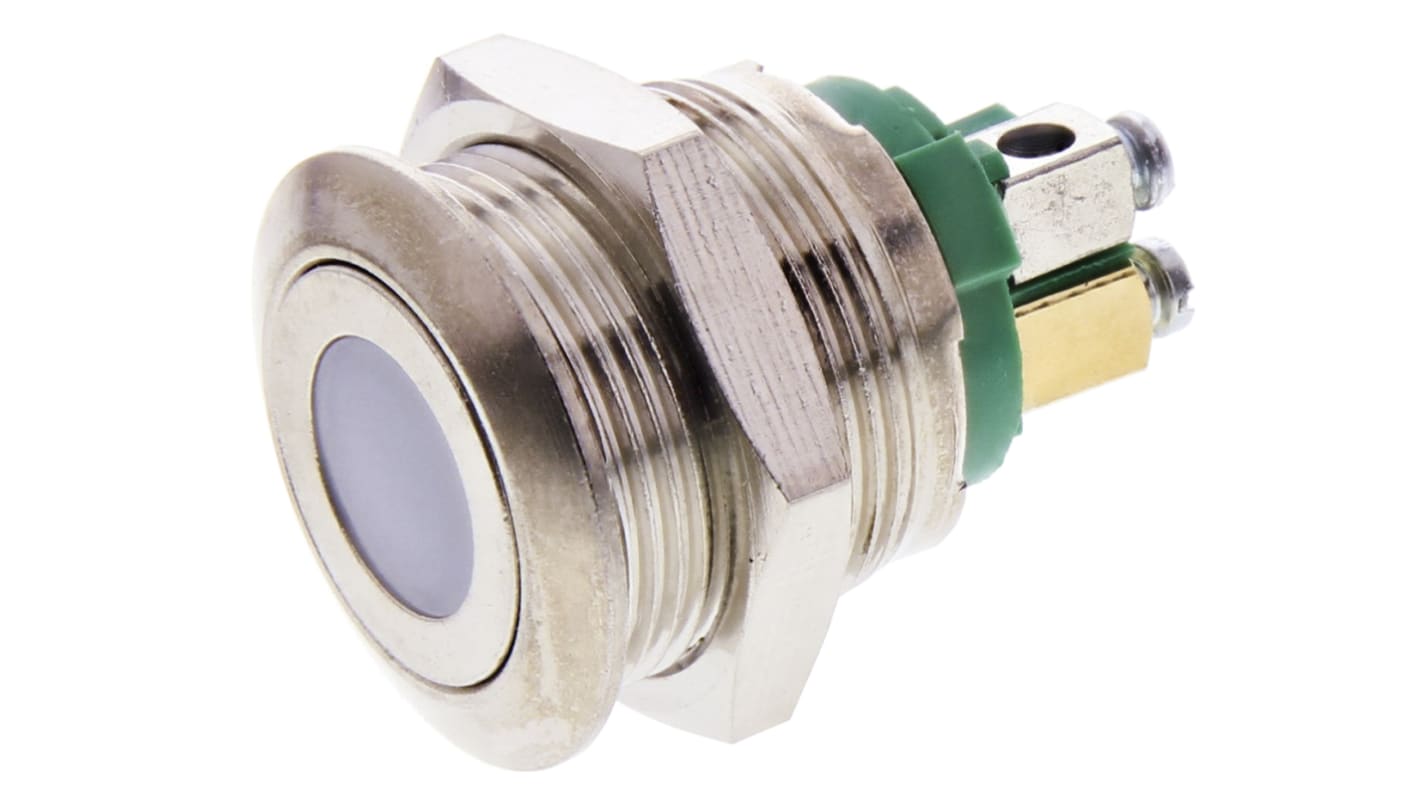 APEM Illuminated Push Button Switch, Momentary, 19.2mm Cutout, SPST, Green LED, 250V ac, IP65