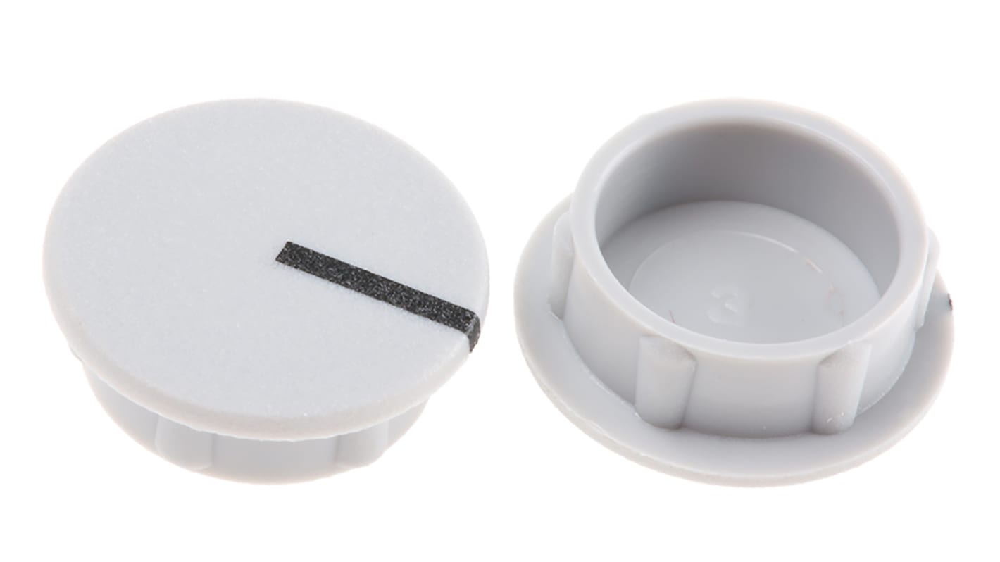 Tapa para mando de potenciómetro Sifam, diámetro 15mm, Color Gris, indicador Negro