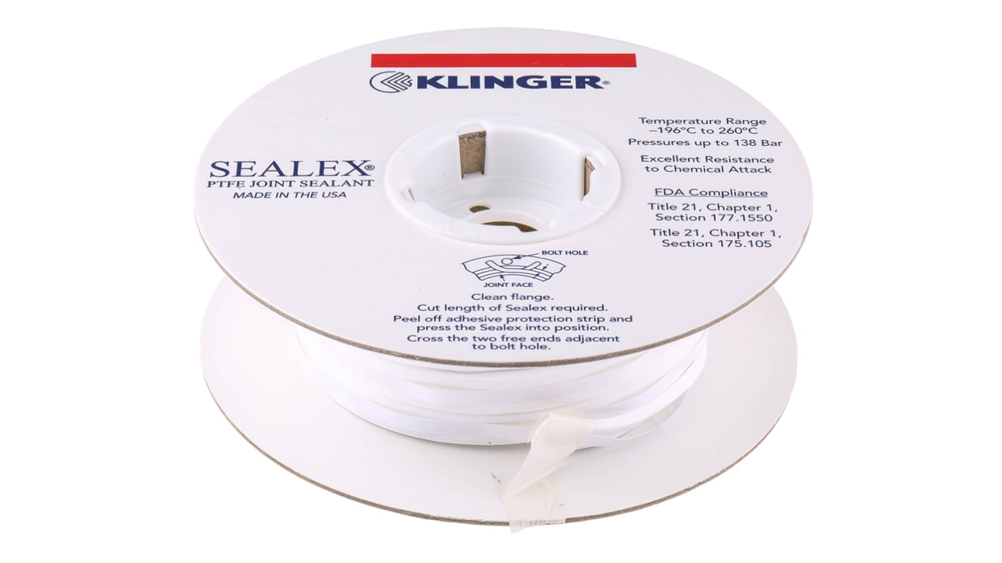 Klinger, PTFE-tape, 8m, Bredde: 10mm, Hvid Farve