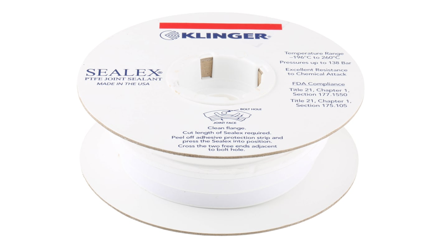 Nastro PTFE Klinger col. Bianco 5m x 14mm x 5mm, +250°C max.