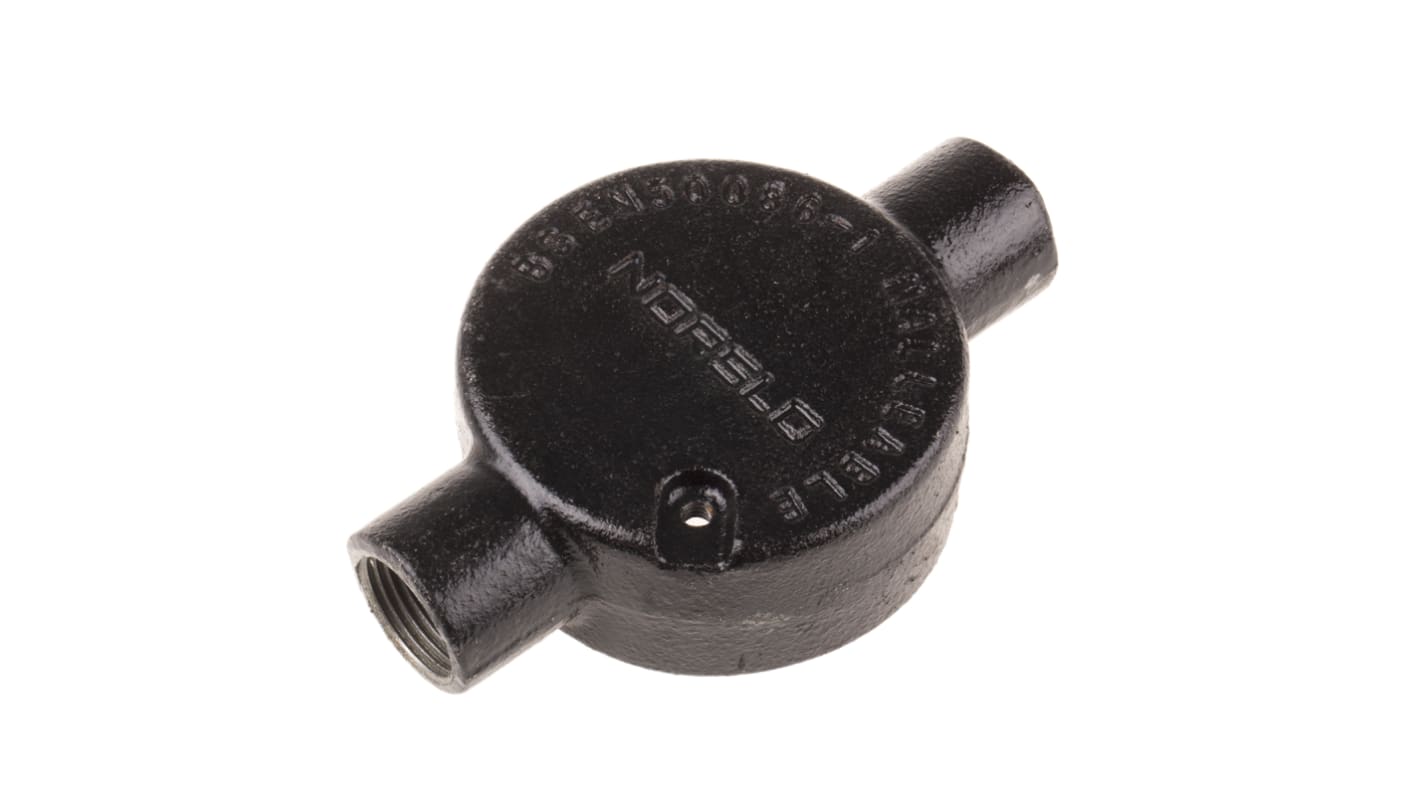 RS PRO Through Box, Conduit Fitting, 20mm Nominal Size, Steel, Black