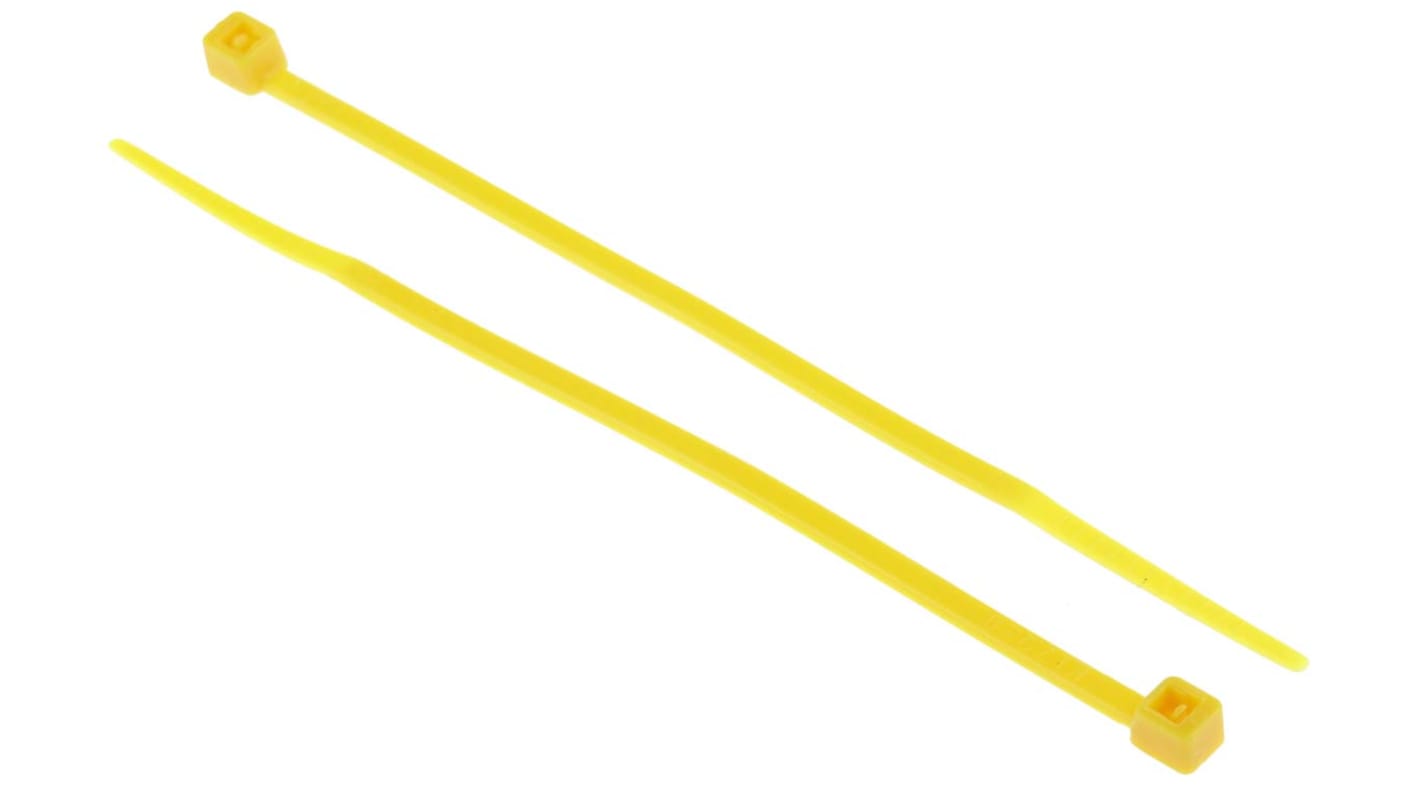 RS PRO Cable Tie, 100mm x 2.5 mm, Yellow Nylon, Pk-100