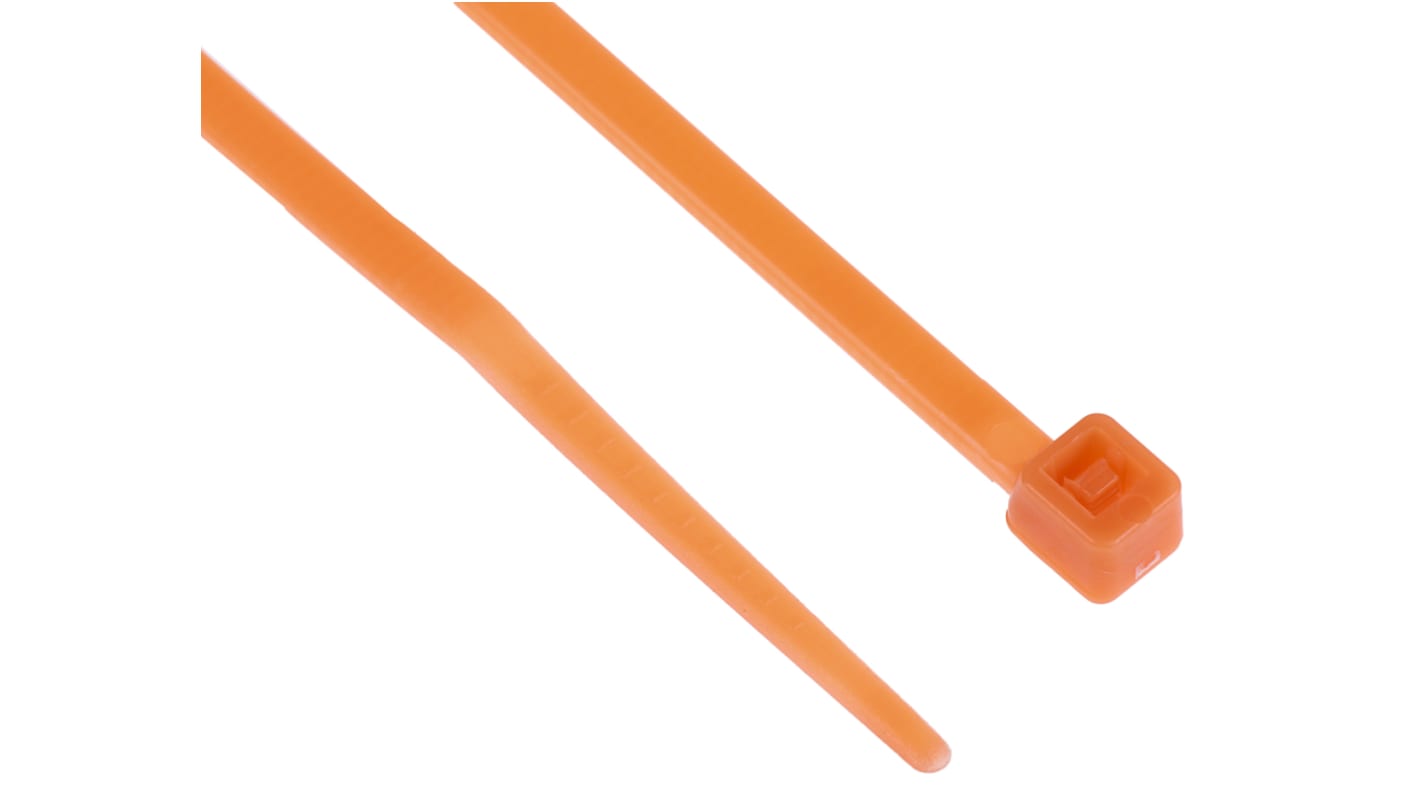 RS PRO Cable Tie, 100mm x 2.5 mm, Orange Nylon, Pk-100