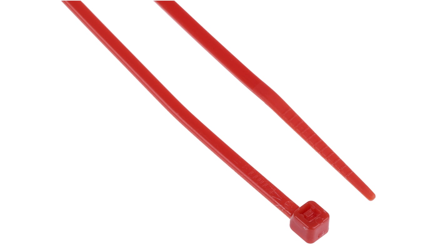 RS PRO Cable Tie, 203mm x 2.5 mm, Red Nylon, Pk-100