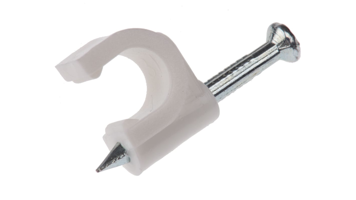 RS PRO White PE Round Clip, 7mm Max. Bundle