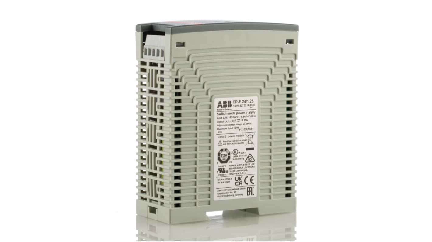 Zasilacz szyny DIN U wy 24V dc I wy 1.25A U we 85 → 264 V ac / 90 → 375V dc ABB 30W impulsowy