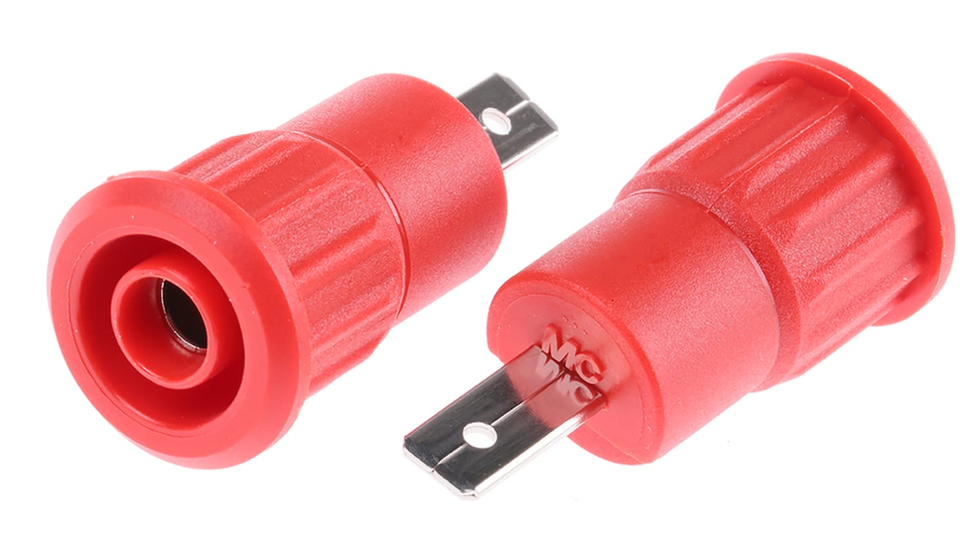 Staubli Red Female Banana Socket, 4 mm Connector, Tab Termination, 24A, 1000V, Nickel Plating