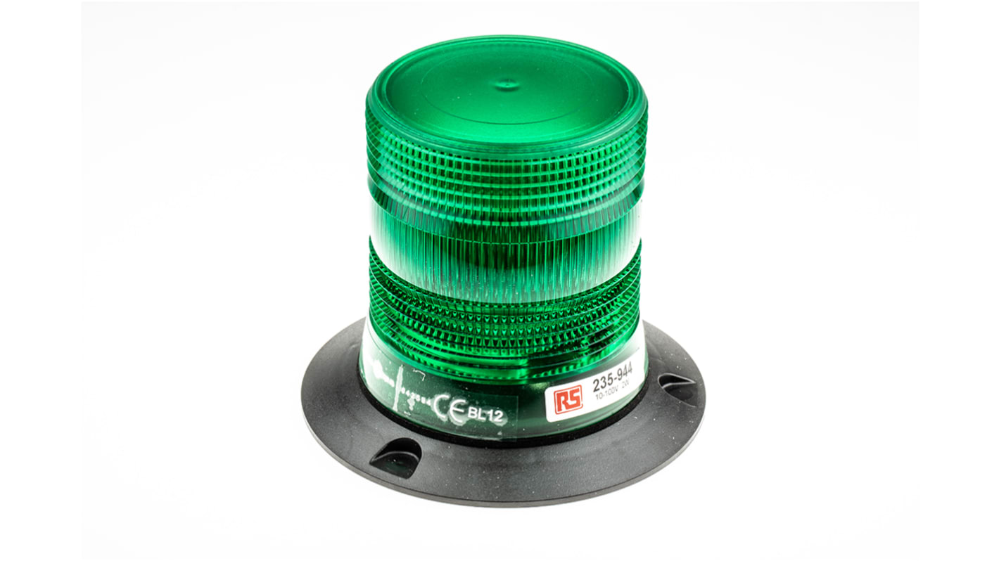 RS PRO Green Flashing Beacon, 10 → 100 V dc, Surface Mount, Xenon Bulb, IP56