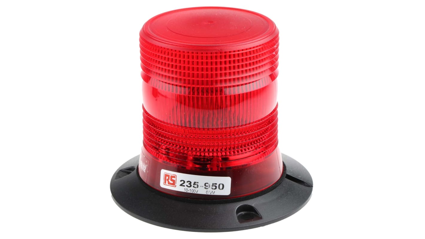 RS PRO Red Flashing Beacon, 10 → 100 V dc, Surface Mount, Xenon Bulb, IP56