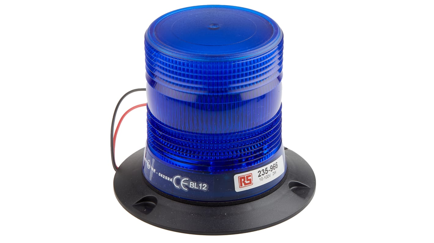 RS PRO Blue Flashing Beacon, 10 → 100 V dc, Surface Mount, Xenon Bulb, IP56