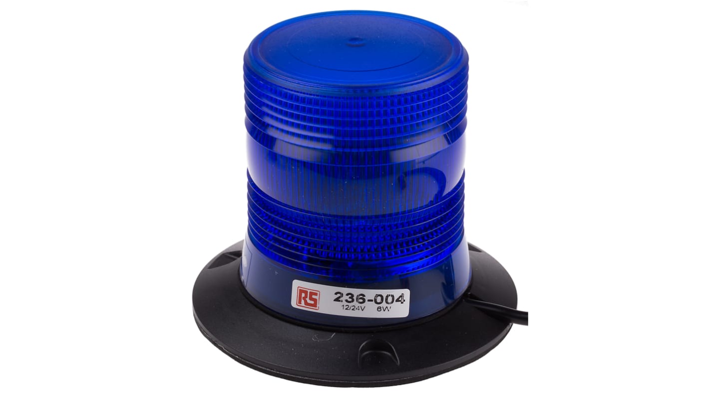 RS PRO Blue Flashing Beacon, 10 → 30 V dc, Magnetic Mount, Xenon Bulb, IP56