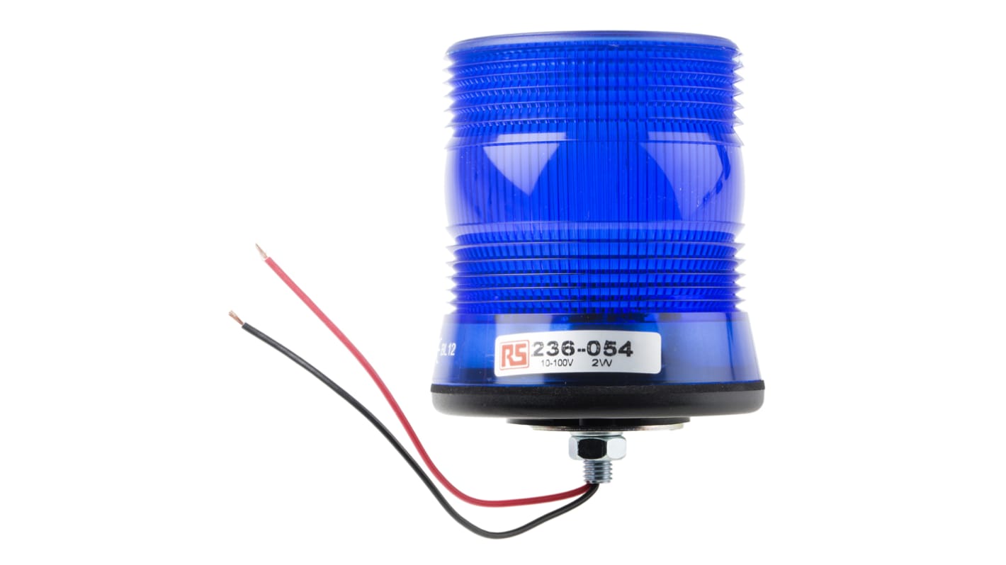 RS PRO Blue Flashing Beacon, 10 → 100 V dc, Surface Mount, Xenon Bulb, IP56