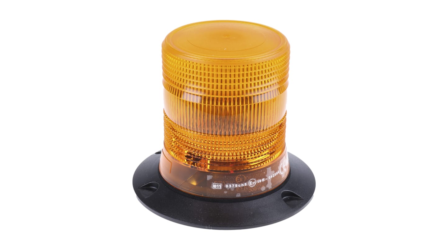 RS PRO Amber Flashing Beacon, 10 → 100 V dc, Surface Mount, Xenon Bulb, IP56