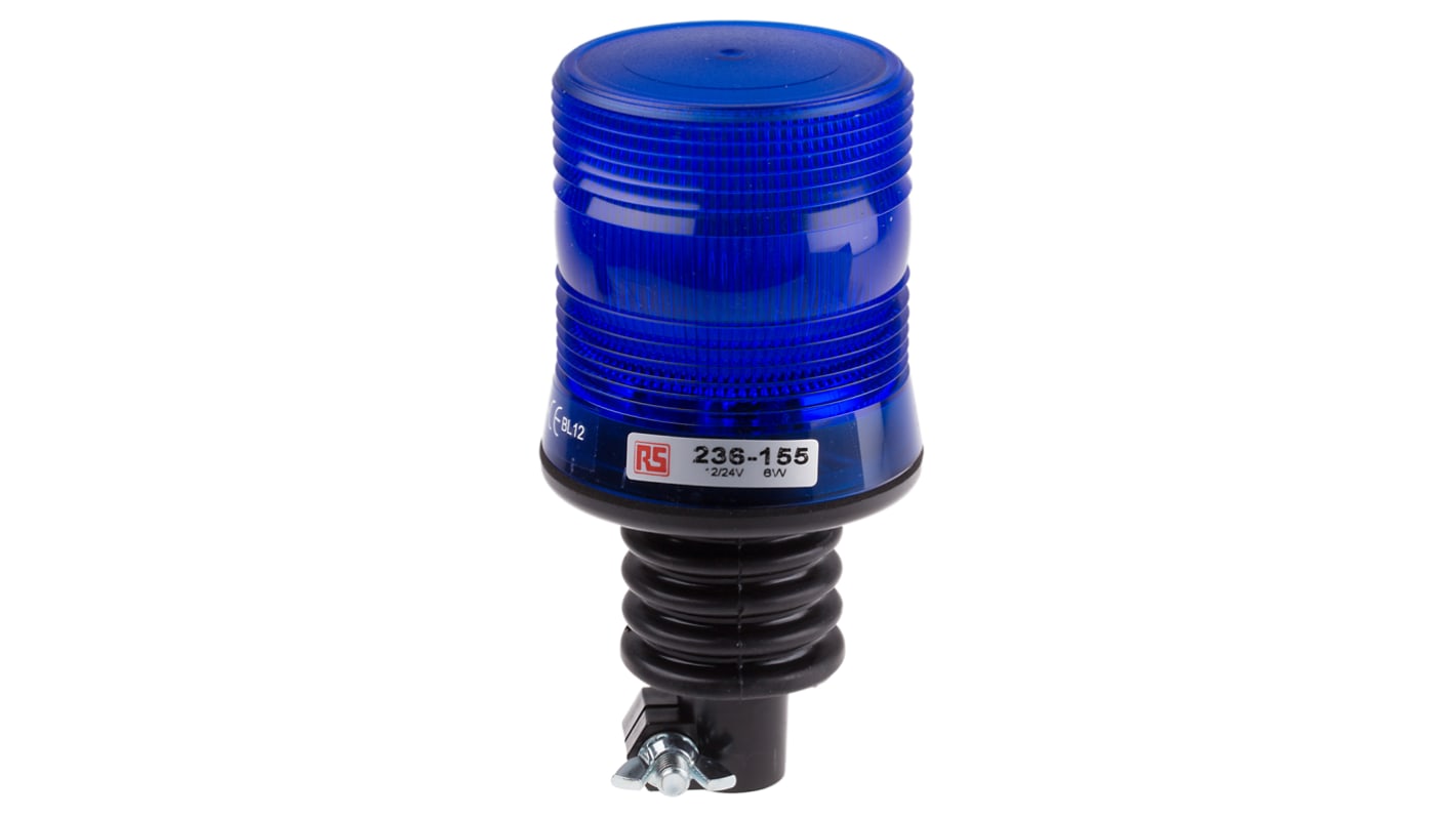 RS PRO Blue Flashing Beacon, 10 → 30 V dc, Flexi DIN Mount, Xenon Bulb, IP56