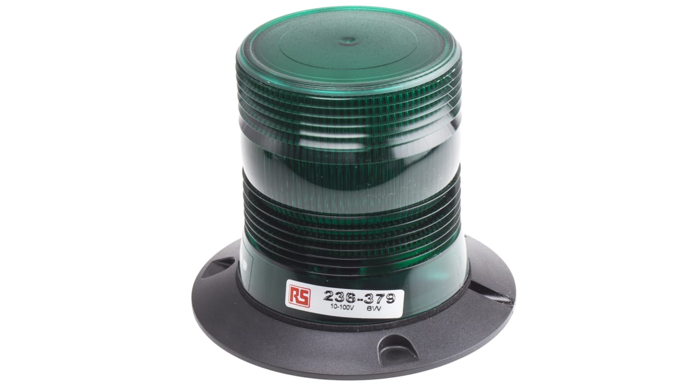 RS PRO Green Flashing Beacon, 10 → 100 V dc, Surface Mount, Xenon Bulb, IP56