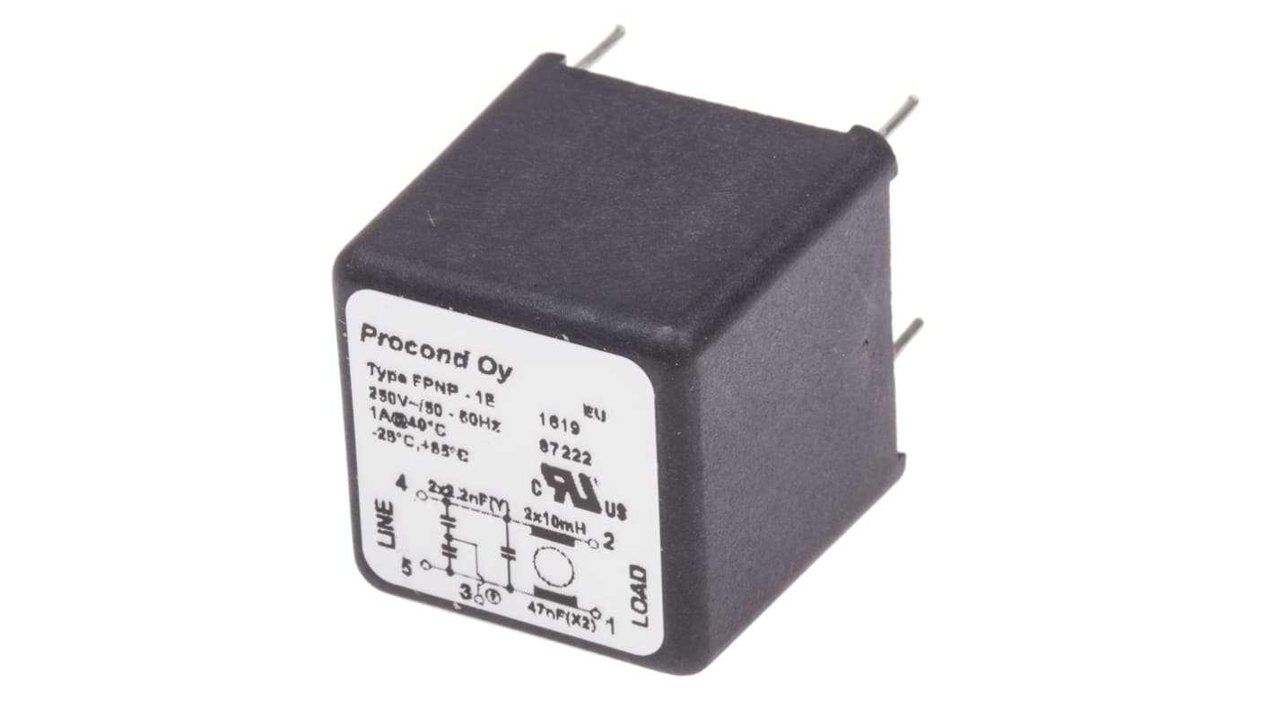 RS PRO 1A 250 V ac 400Hz, Through Hole RFI Filter, Pin