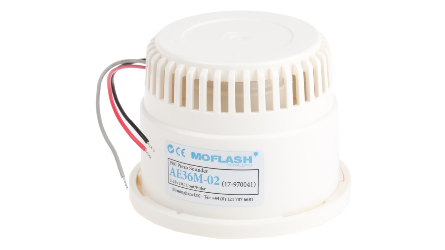 Moflash AE36M  Elektronischer Signalgeber IP30 12 V dc, 24 V dc 2-Ton 100dB Weiß, Ø 50 mm