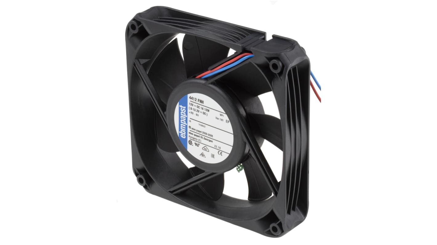 ebm-papst 4400 FN Series Axial Fan, 12 V dc, DC Operation, 225m³/h, 12W, 1A Max, 119 x 119 x 25mm