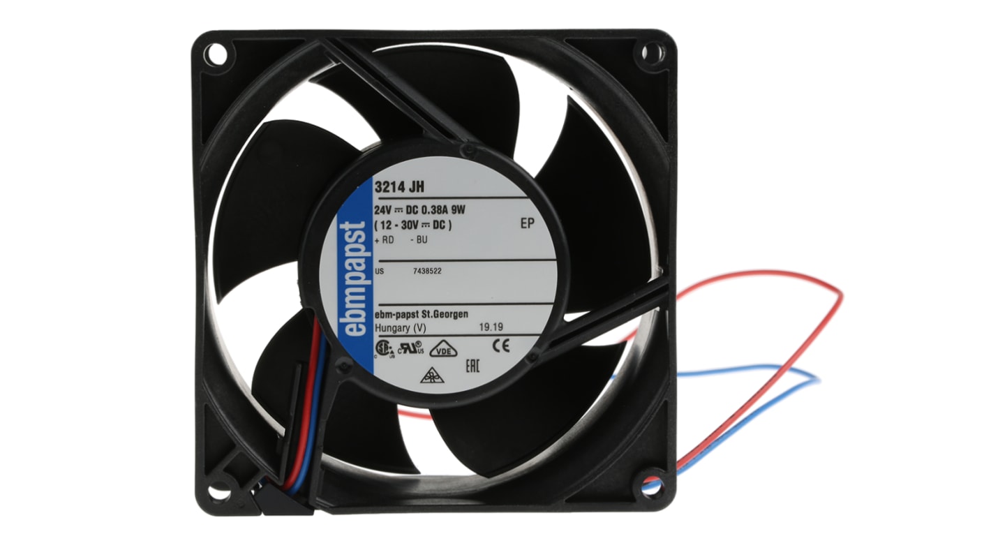 ebm-papst 3200 J - S-Force Series Axial Fan, 24 V dc, DC Operation, 146m³/h, 9W, 375mA Max, 92 x 92 x 38mm