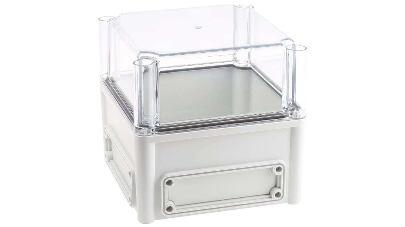 Fibox EK Series Grey Polycarbonate Enclosure, IP66, IP67, Flanged, Transparent Lid, 190 x 190 x 180mm