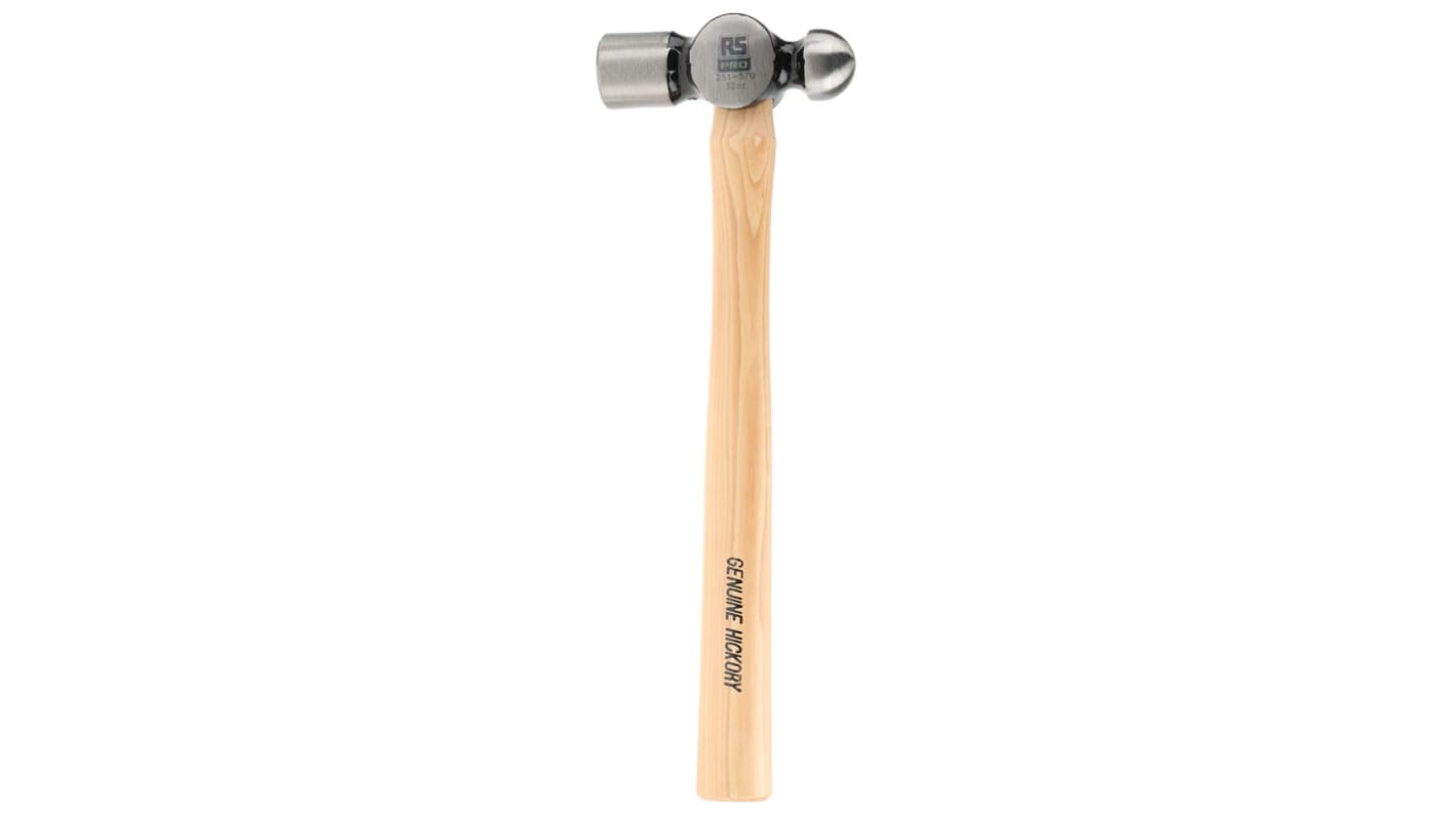 RS PRO Hammer, Kugelhammer aus Stahl Holz-Stiel 910g 400,0 mm