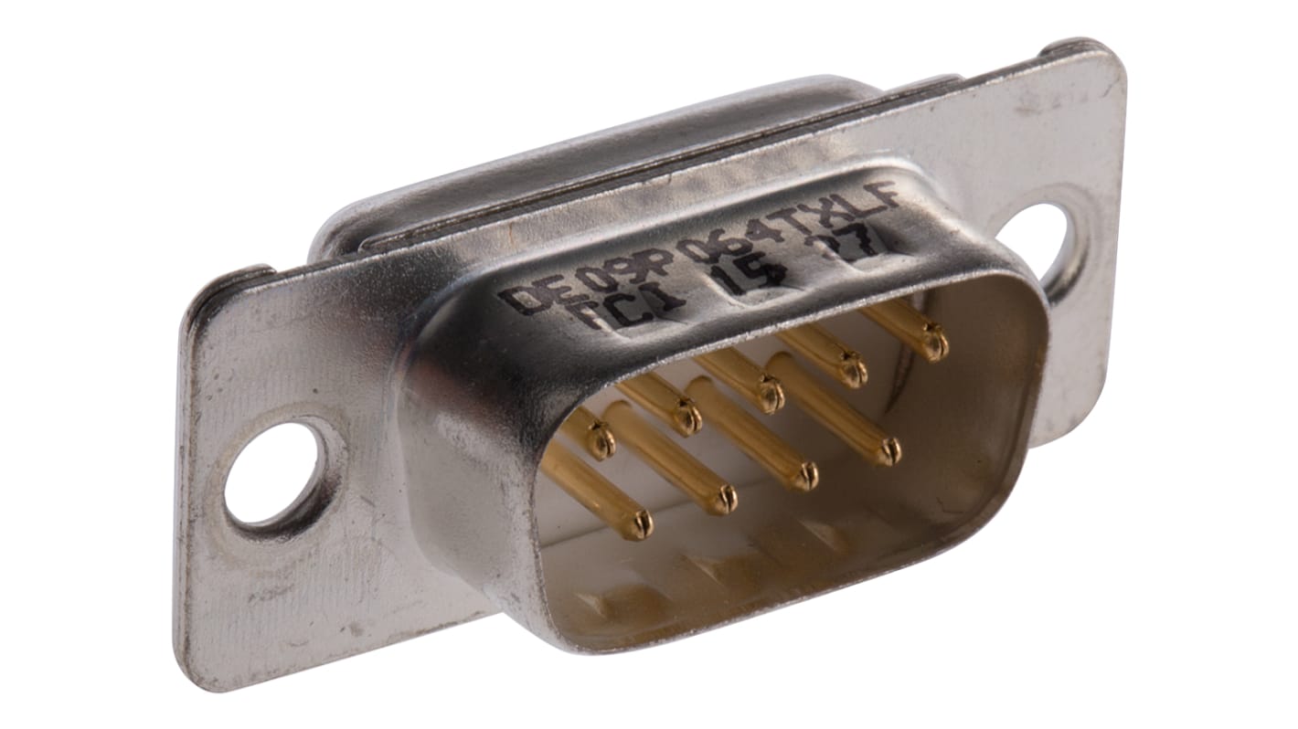 Konektor D-Sub, rozteč: 2.74mm, orientace těla: Rovný, počet kontaktů: 9, Montáž na panel, Samec Standardní E, 1 kV AC,