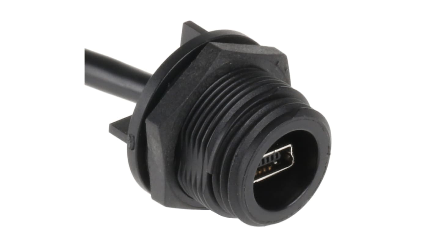 Bulgin USB-kábel, 5 érintkezős tüskesoros csatlakozó - Mini USB B, Fekete, 100mm