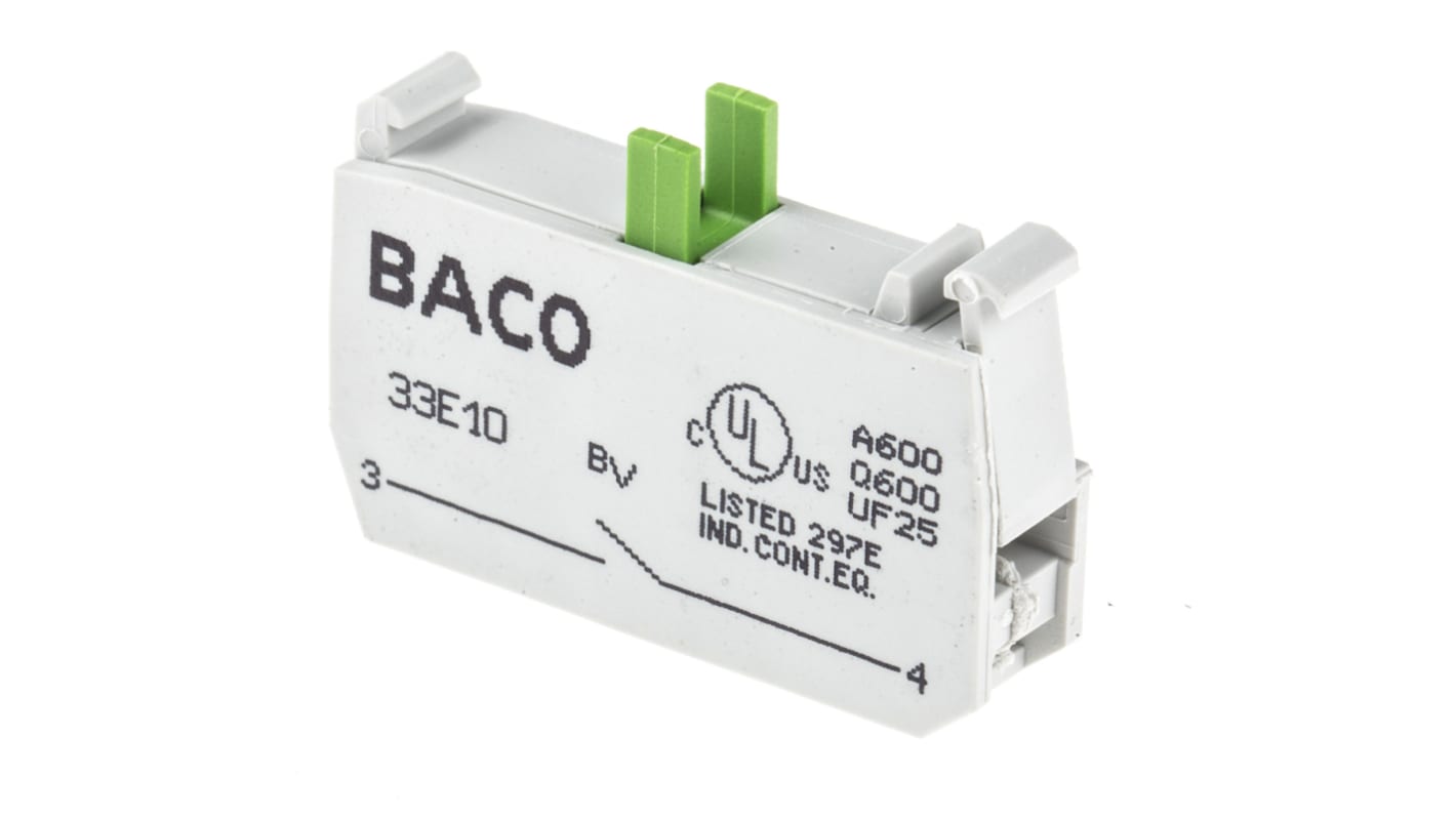 Blocco contatti BACO, 1 N/A, 600V, terminali a A vite