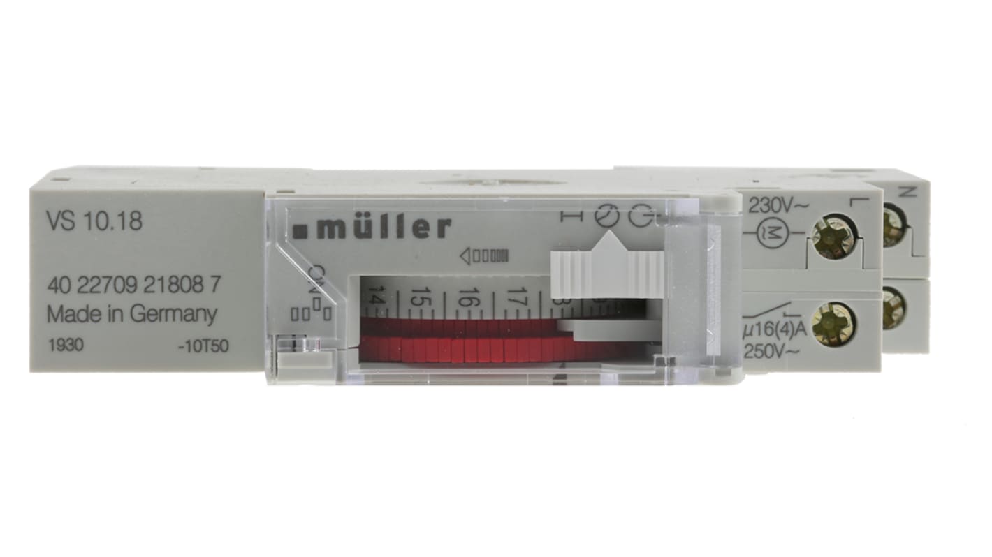 Muller DIN Skinne, tænd-og-sluk ur, , analog, 230 V∼, Minutter, 1-polet skifte