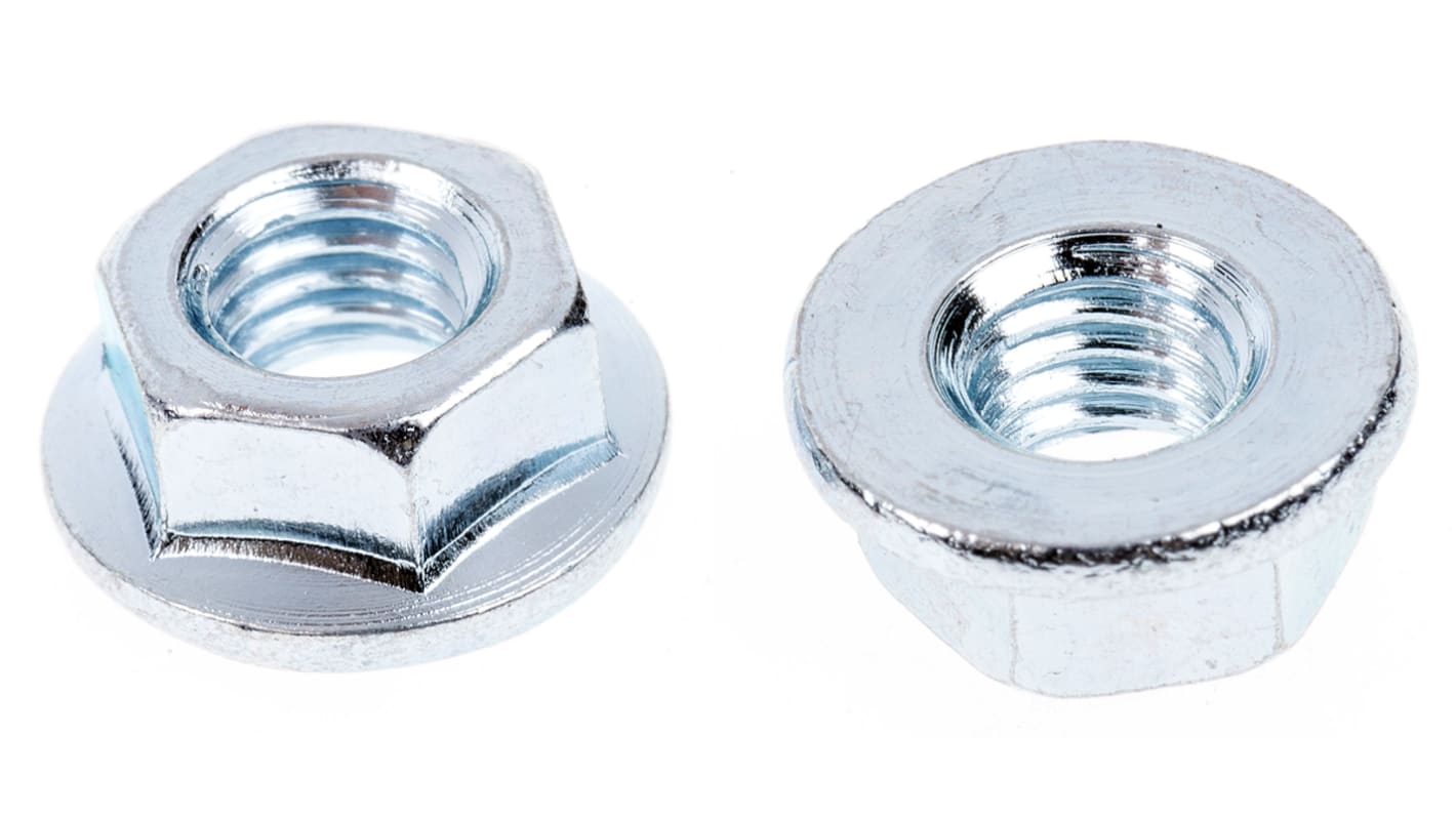 RS PRO, Bright Zinc Plated Steel Flanged Hex Nut, DIN 6923, M5